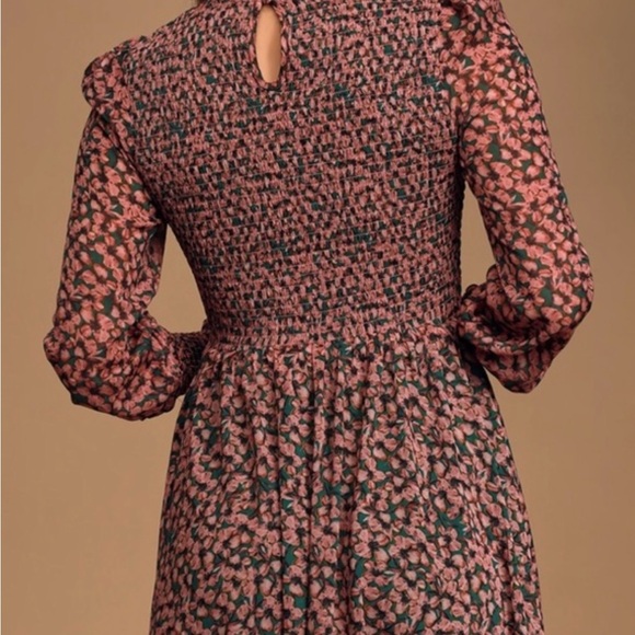 Lulu's Floral Green and Pink Forever Smocked Dress - Picture 2 of 6